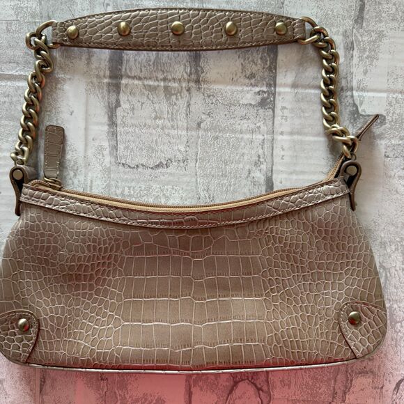 Nine West Y2K Beige Faux Snake Skin Chain Handle Studded Mini Shoulder Bag - Picture 1 of 7